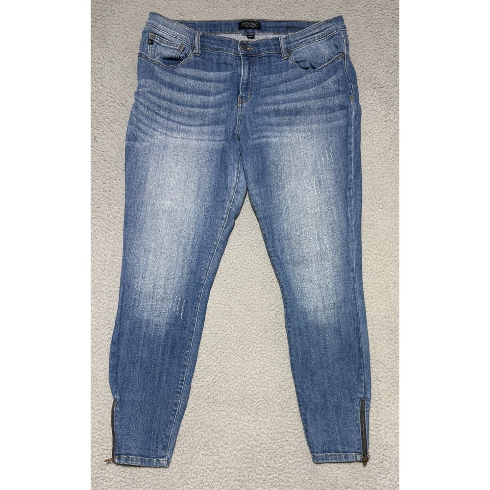 Judy Blue Womens 1XL Skinny Fit Ankle ZIp Blue Denim Jeans Stretch 34 x 28
